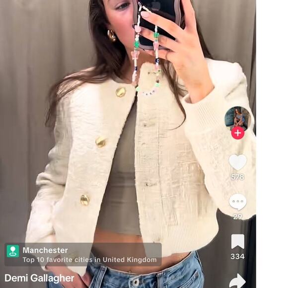 Zara Weave Bomber Jacket in Cream Size Small - Picture 4 of 11